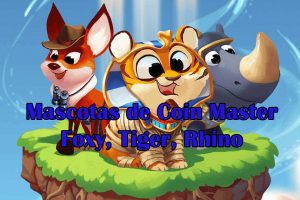 Mascotas de Coin Master Foxy, Tiger, Rhino