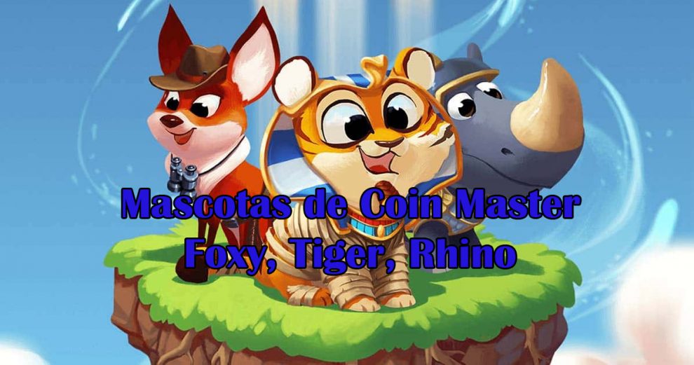 Mascotas de Coin Master Foxy, Tiger, Rhino